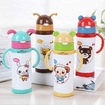 

Bear knight High Quality Kids Vacuum Flasks With Silicone Straw Stainless Steel Children Thermos Mug Thermal Bottle Thermocup