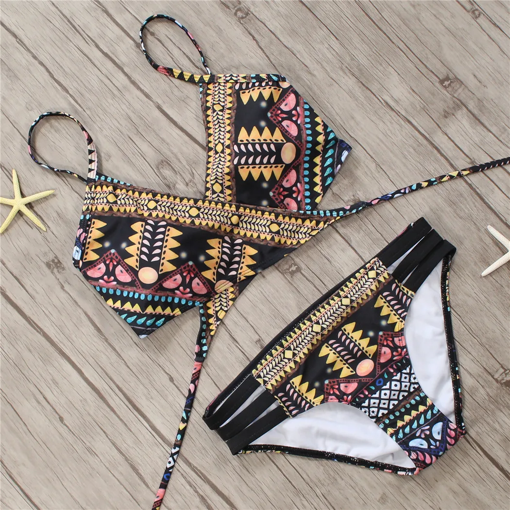 bikini set for beach 2018 Sexy Bandage Aztec Biquini String Strappy Swim Wear Bathing Suit Swimsuit Beachwear Swimwear Women Brazilian Bikini leopard bikini set