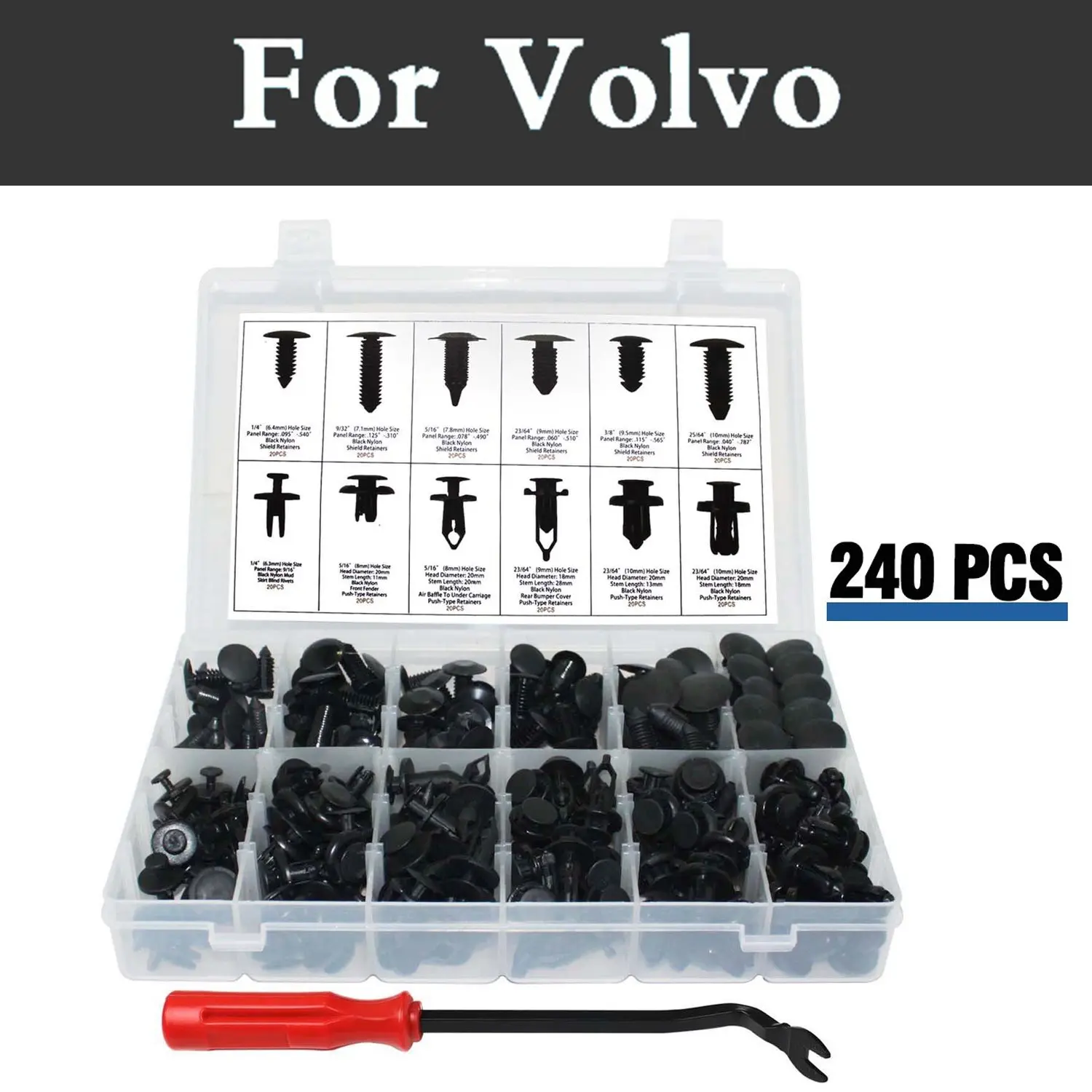 240x Push Retainer Kit Assortment Retainer Clips Push Type Set Case For