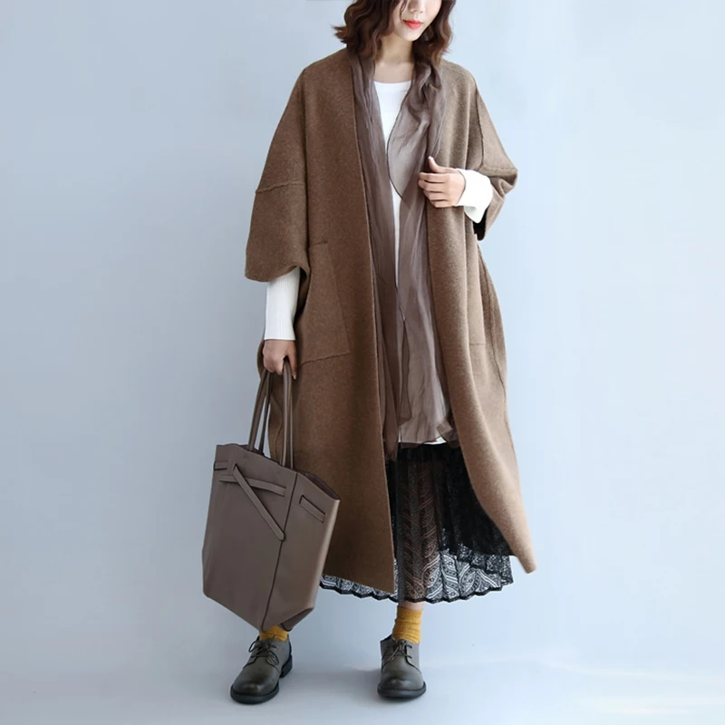 ZANZEA зимняя верхняя одежда больших размеров, женские длинные шерстяные пальто, Женский Тренч с v-образным вырезом, шерстяное пальто, осеннее пальто с длинным рукавом - Цвет: Coffee