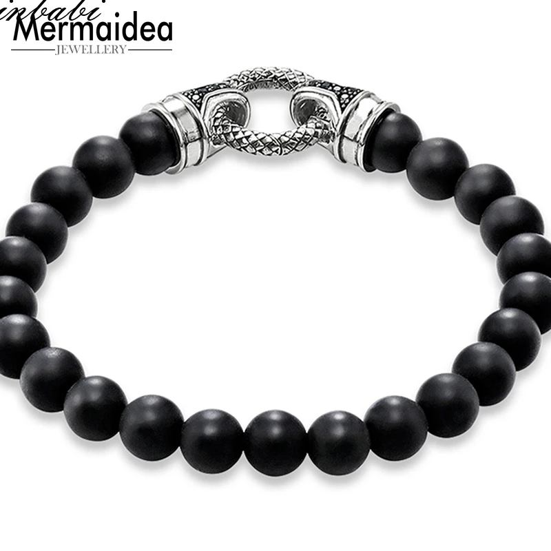 

Black Onyx Silver With Clasp Length 16-25cm For Men Women Trendy Gift Rebel Bracelet Fir Heart Charm