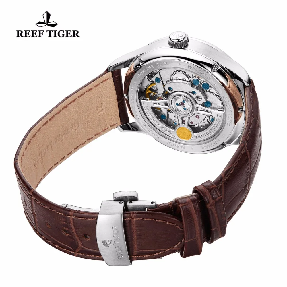  Reef Tiger/RT Elegant Business Mens Watch Automatic Steel Watch with Calendar Small Seconds Power R