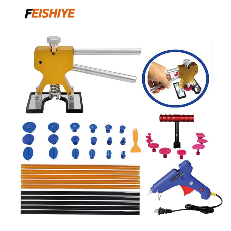 

FEISHIYE 42Pcs DIY Paintless Dent Repair Tools Glue Gun Squezze Puller PDR Glue Pulling Tabs Tool Set