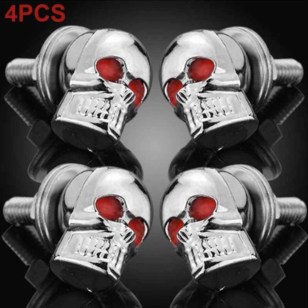 

4pcs/pack 6mm DIY 3D Design Decoration Chrome Skull Red Eye Motorcycle License Plate Frame Bolts Screw