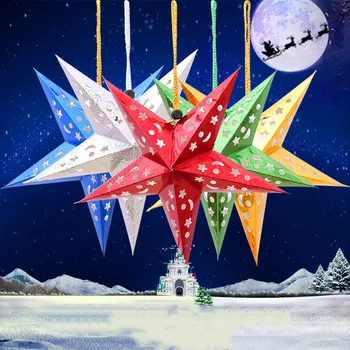 

Christmas Decor 30/45/60cm Colorful three-dimensional laser cutout Xmas Tree five-pointed star ceiling ktv hangings lamp cover