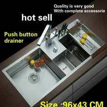 Бытовая большая роскошная кухонная ручная раковина двойной паз мытье посуды 304 нержавеющая сталь Горячая 960x430 мм