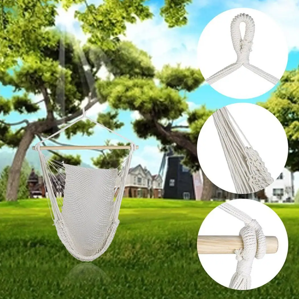 

Hanging Leisure Bed Rope Hammock Patio Porch Garden Chair 120kg Beige Camping Hunting Bed