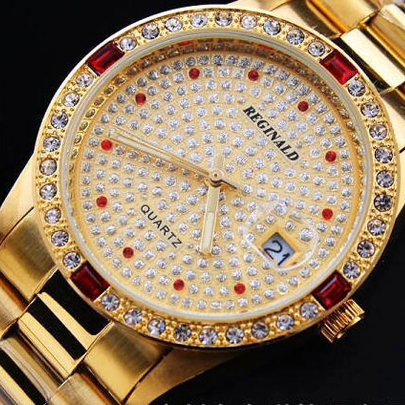 50 метров водонепроницаемые хорошего качества брендовые Реджинальд роскошные золотые мужские кварцевые наручные часы Дата кристалл подарок платье кварцевые часы