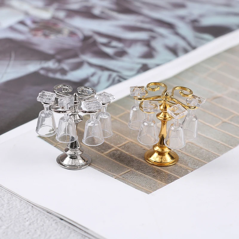 

New 1Set 1/12 Miniature Dollhouse Accessories Mini Cute Resin Metal Cup Holder With 4 Wine Glass Toys for DollHouse Gifts