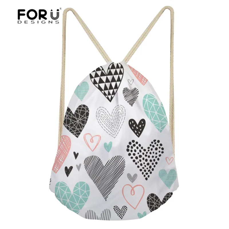 

FORUDESIGNS Hearts Geometrical Love Valentine Pattern Sport Gym Bags Women Drawstring Bags for Girls Gym Sack Fitness Outdoor