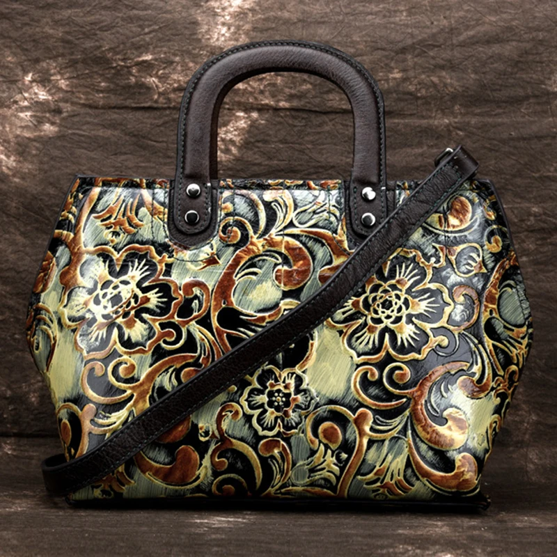

Women Genuine Leather Top Handle Bag Handbag Embossed Female Retro Trend Real Cowhide Cross Body Tote Messenger Shoulder Bags