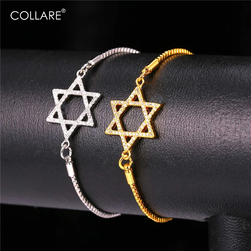 Collare, Браслеты для Для женщин Маген Звезда Давида золото/серебро Цвет циркониевые Кристальные Браслеты браслеты израильские, еврейские ювелирные изделия H216
