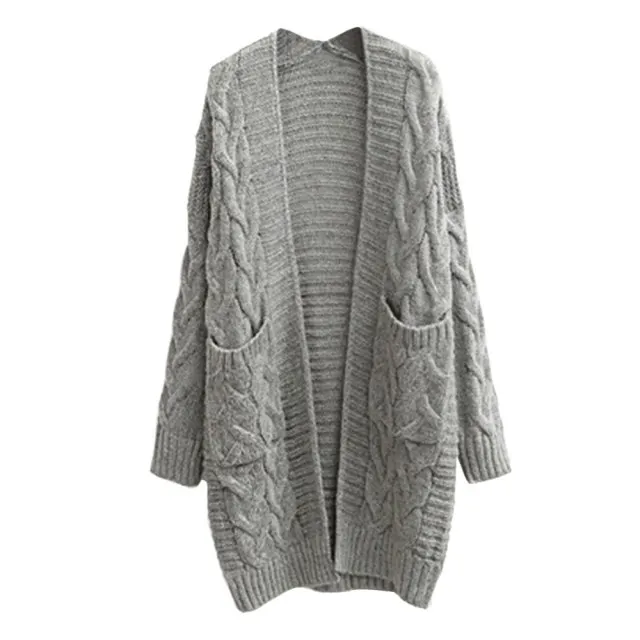 Women Long Cardigans Autumn Winter Open Stitch Knitting Loose Sweater Oversized Cardigans big pockets Cardigan Fall Jacket Coat - Цвет: Gray