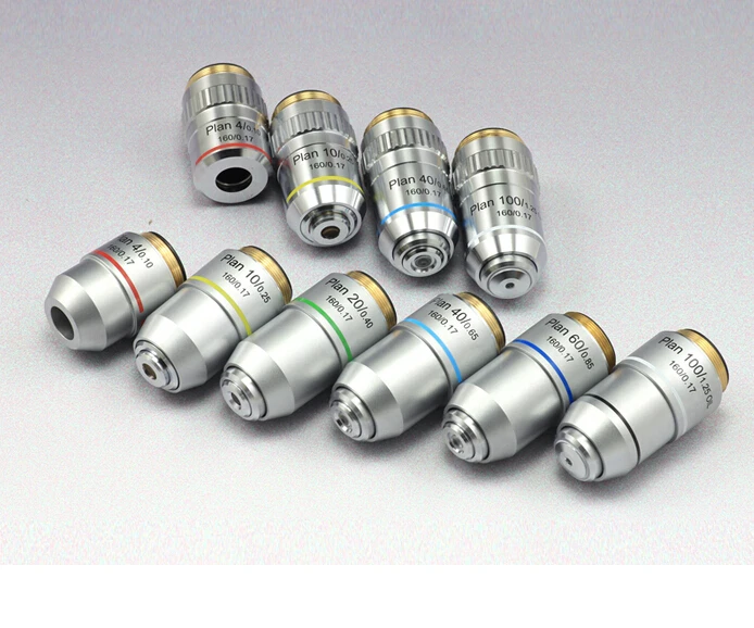 

2019 New 4X 10X 40X 100X L=195 Plan Achromatic Objective Lens for Bio-Microscope Biological Microscope with Thread 20.2MMx0.705