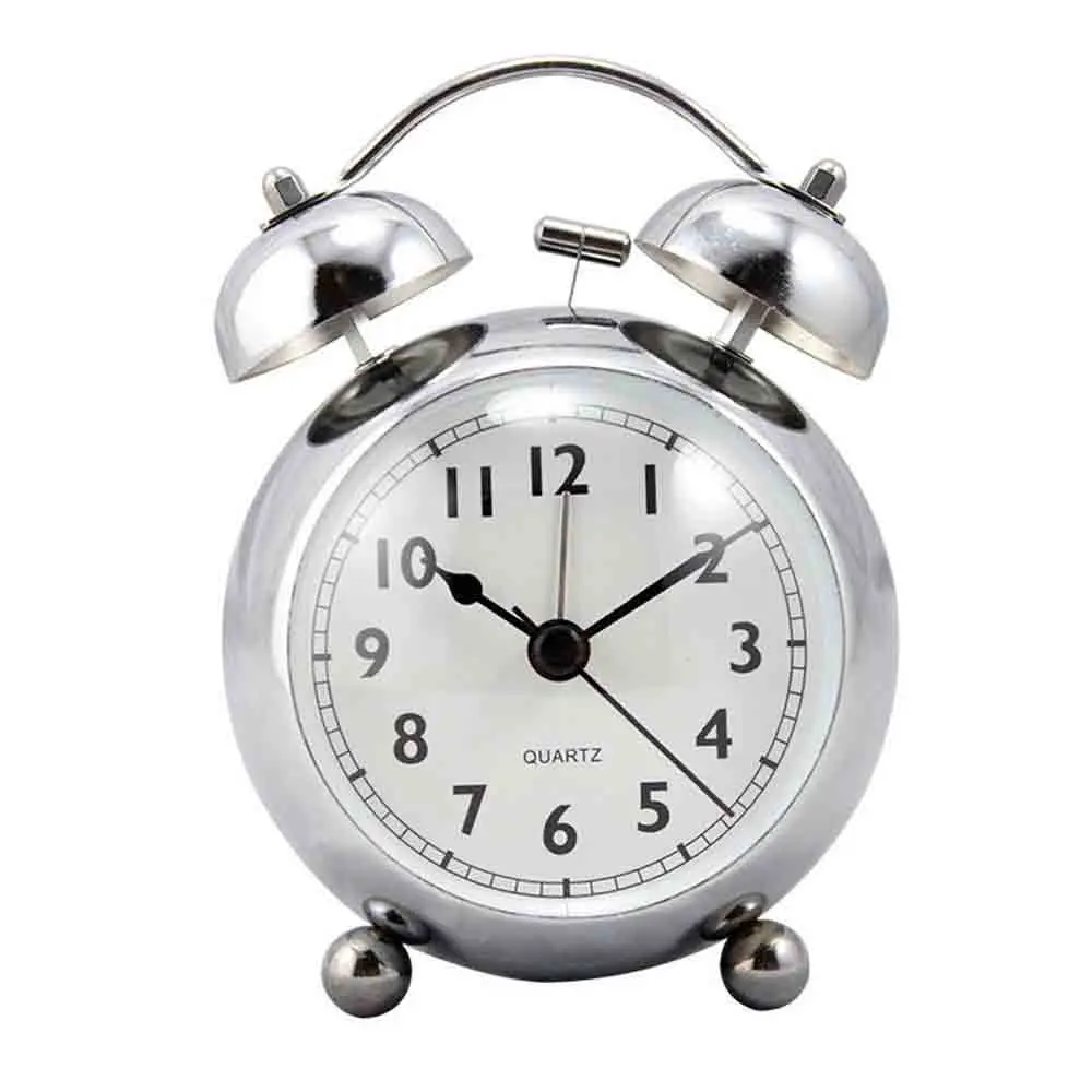 4.5 Inch Metal Bell Alarm Clock Fashion Simple Convex Glass Alarm Clock Classic Student Bed Mute with Night Light