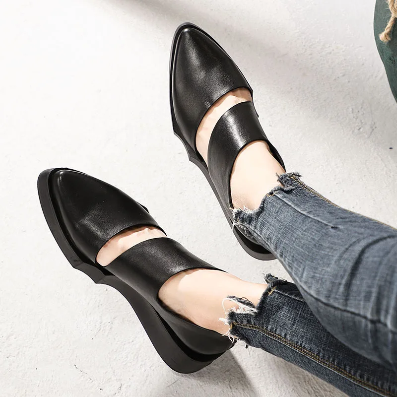 

Artdiya New Simple Fashion Thick Sole Women Shoes Original Created Retro Wedges Heels Summer Handmade Pointed Toe Sandals Black