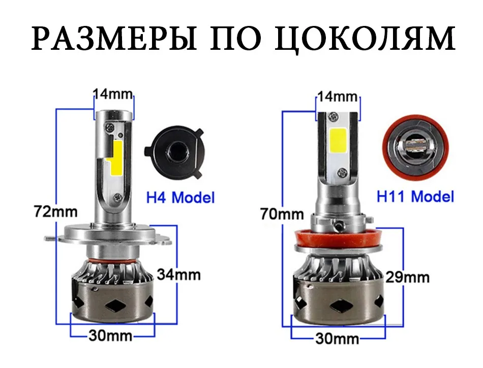 HLXG Автомобильные Компактные H7 LED с Обманкой Canbus 8000К H4 LED H11 H8 9006 HB4 Светодиодные Лампы Головного Света 4300К H1 9005 HB3 в Машину 12В 72Вт 1000Лм 6000К Ближний Свет Дальний Противотуманные Фары ЛЕД