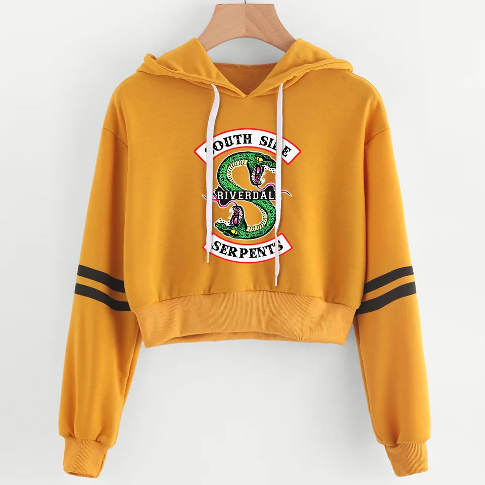 

New Crop Top Hoodie Sweatshirt Kpop Riverdale Southside Serpents Hoodie Hooded Tops Women Harajuku Striped Coat Women Tops