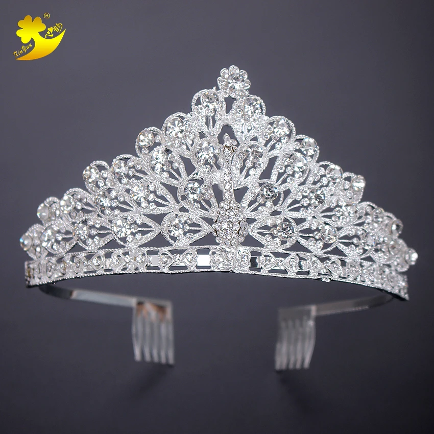 

XinYun Trendy Rhinestone Crown Women Hair Accessories Wedding Tiaras Wedding Elegant Beautiful Triangular Zinc Alloy Diadems