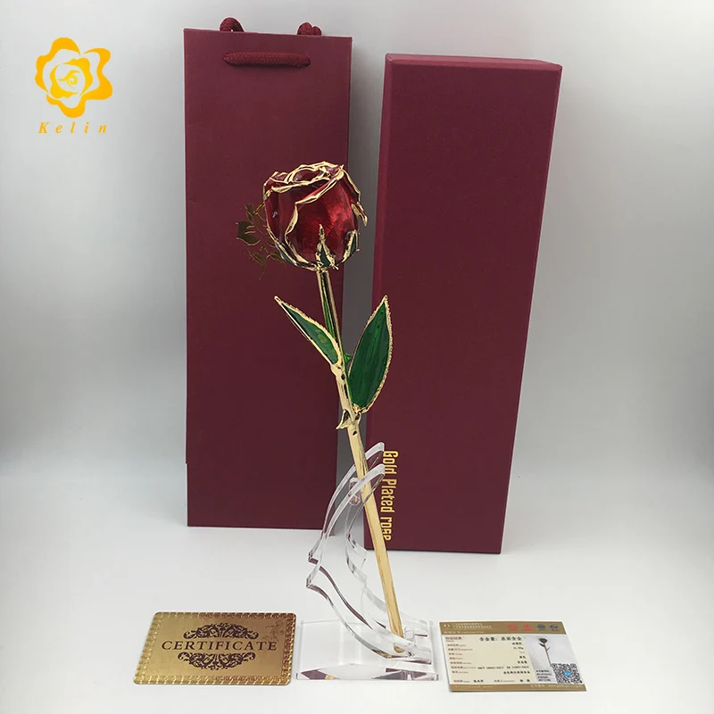 11 дюймов сухая Роза сделано 24 K позолоченный жемчуг красный цвет Роза настоящая Роза окунутая с Милая Подарочная коробка для подарки на день Св. Валентина - Цвет: Full Set