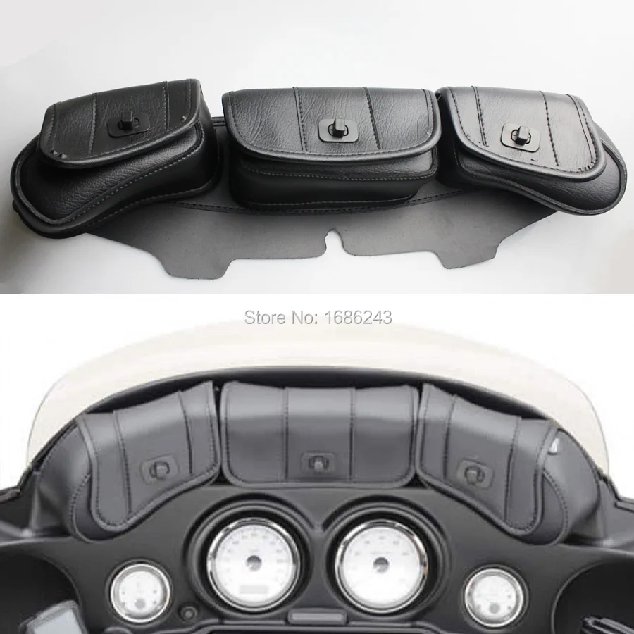 

New Windshield Bag Saddle 3 Pouch Pocket Fairing Fits For Harley FLHT FLHTC FLHX Touring