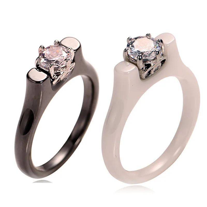 Модное керамическое кольцо с кристаллами, 6 мм, кубический цирконий, черный/белый цвет, женское ювелирное изделие, обручальное кольцо, подарки