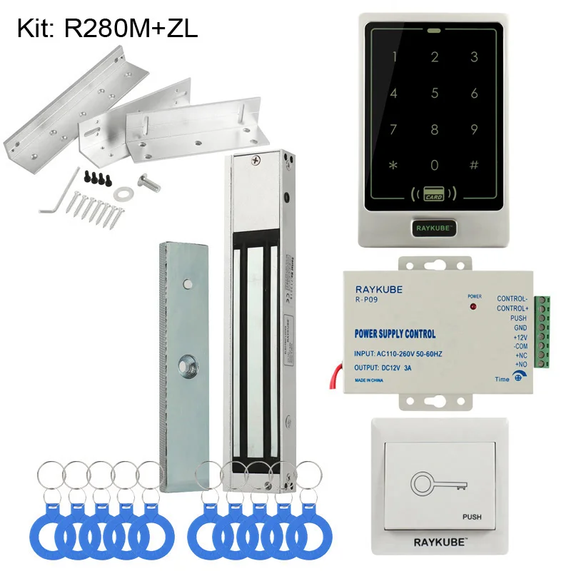 RAYKUBE RFID система контроля доступа двери DIY комплект с Электронный магнитный замок 12 В 3A блок питания сенсорная клавиатура доступа - Цвет: 280MZL