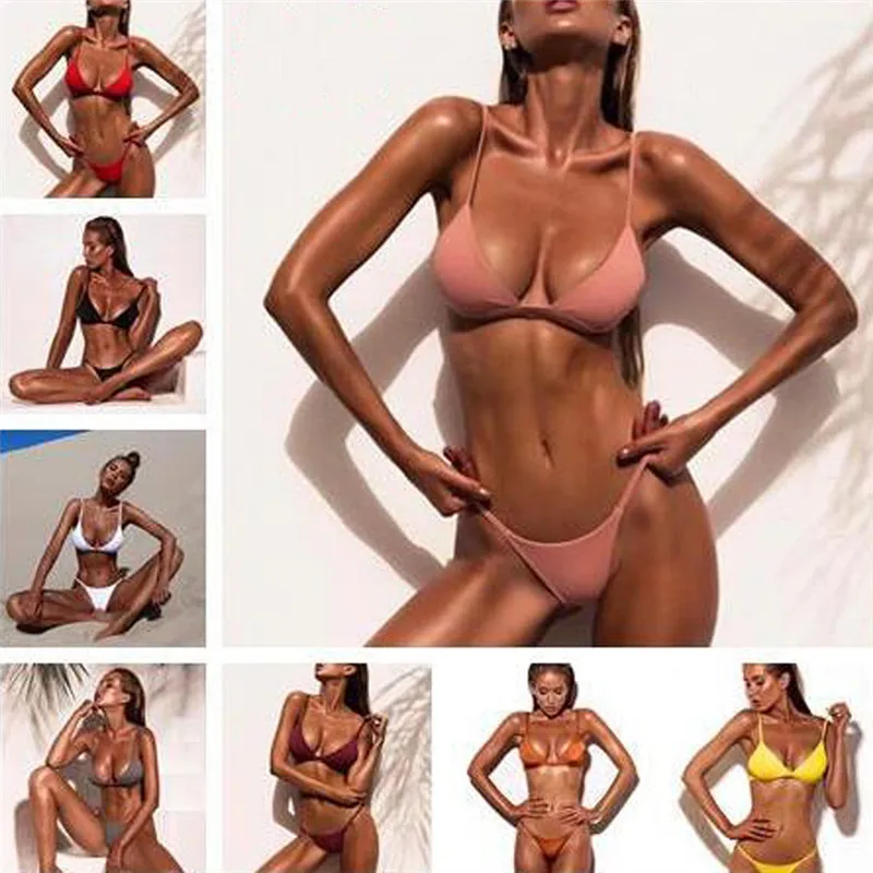 Bikini set Sexy Solid Bikini Women Swimsuit Brazilian Bikinis Set Bathing Suit Beach swimming Bikini 2019 new #4J08