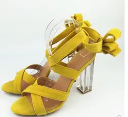 Moraima snc/Новые летние сандалии с пикантными ремешками, большие размеры, прозрачные женские сандалии на квадратном каблуке с кристаллами