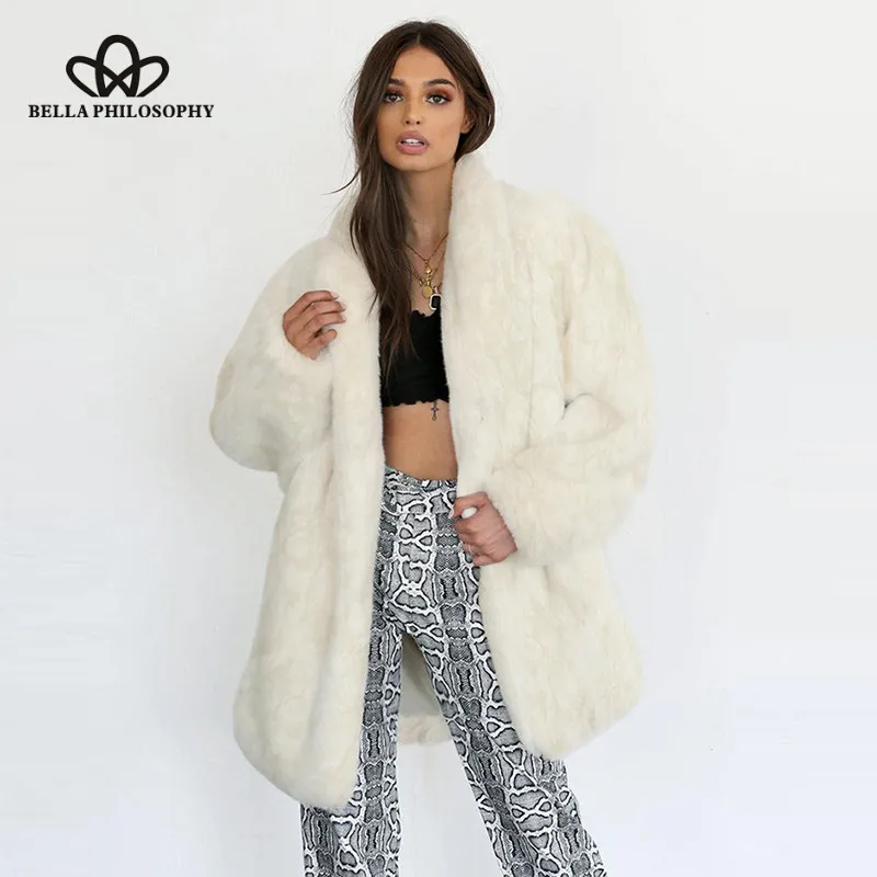 Wonder 2018 New autumn Vintage Faux Fur Coat Casual White Fur Winter Thick Warm Long Coat Fluffy Jacket Plus Size Outwear