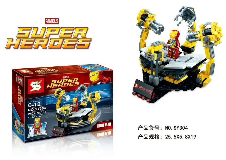

Original Box Marvel Iron Man Armillary Demolish Board & Suit-up Armor Gantry Building Block Sets SY304 Model DIY Toys Bricks