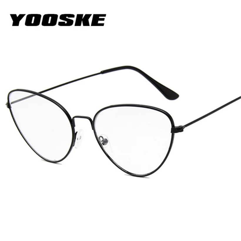 

YOOSKE Cat Eye Glasses Frame Metal Clear Frame Glasses Brand Designer Women Men Optical Glasses Black Silver Gold Eye Glass