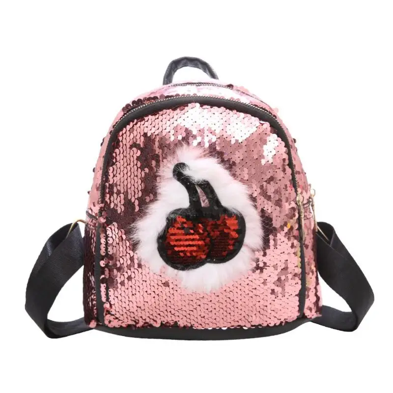 

Sequins Cherry Backpack Teenage Girl School Shoulder Bag Women Glitter Bags Rucksack Mini Travel Shinning Feminina Mochila 2019
