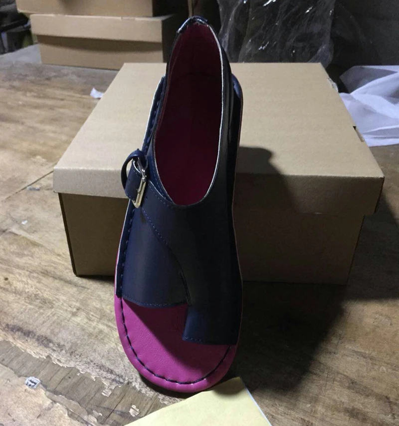 2019 New Summer Women Casual Ankle Strap Roman Flat Clip Toe Shoes Flats Sandals Plus Size Comfortable Casual Flats Woman Shoes (6)