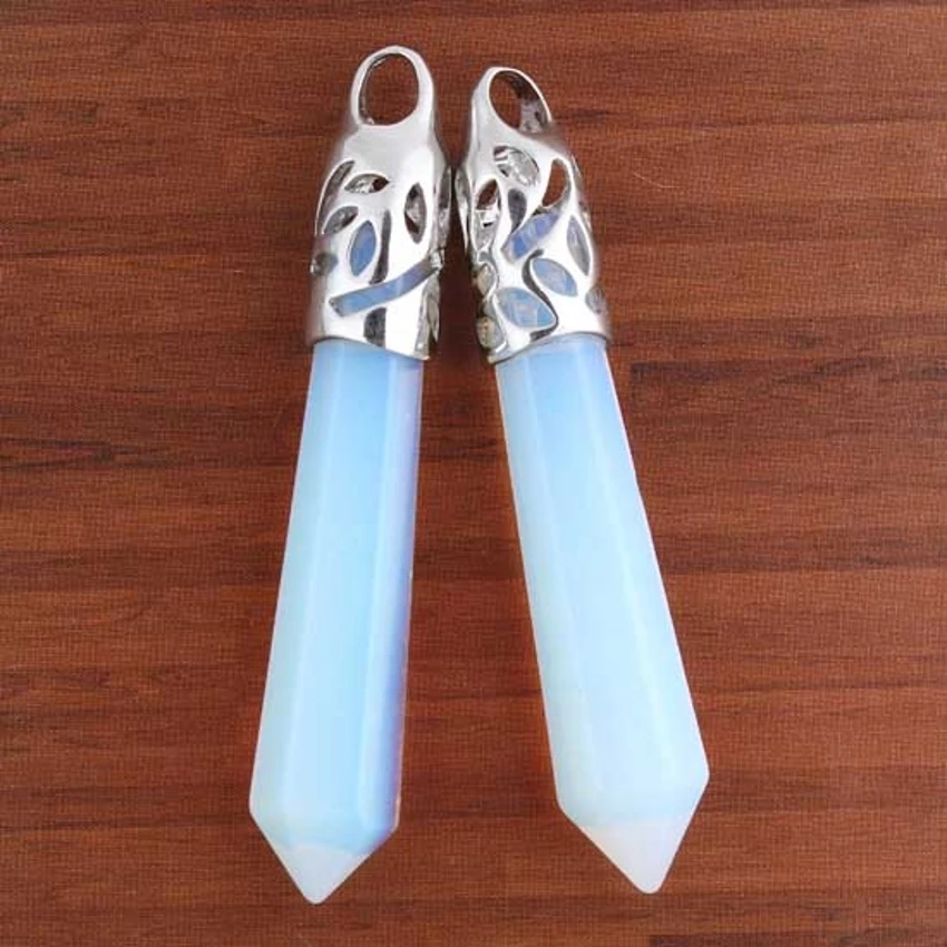 

Trendy-beads Simple Style Silver Plated Opalite Opal Hexagon Prism Pendant Fashion Jewelry
