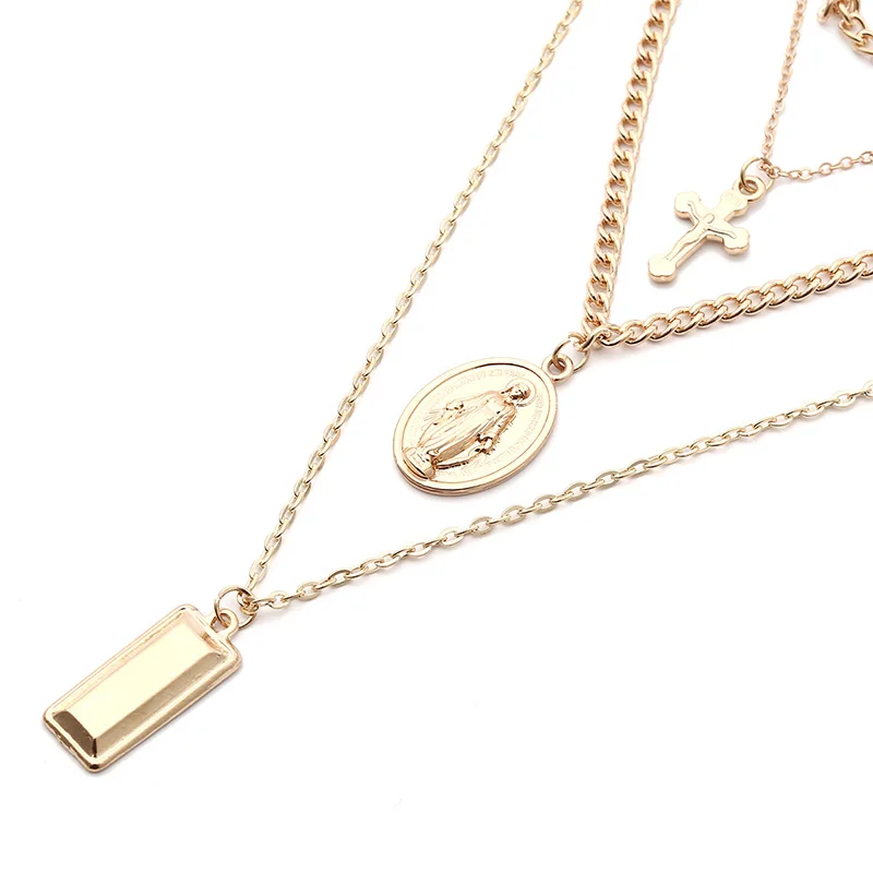 

Sale Silvery Golden Multilayer Women Necklaces Allergy Free Unique Graceful Adjustable Religious Cross Pandents Necklace