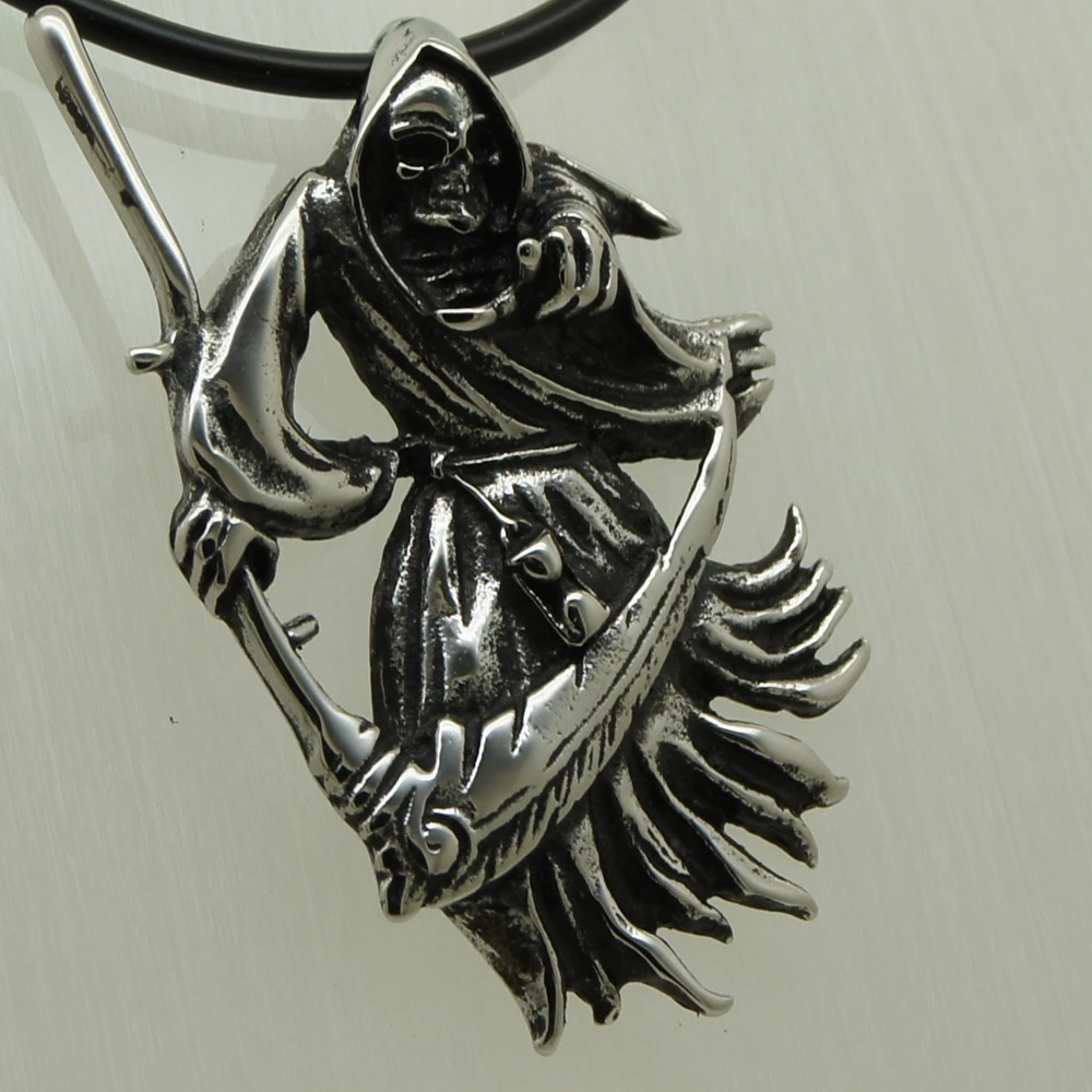 Stainless Steel Death Reaper's Scythe Skull Pendant Necklace Men's Jewelry Stainless Steel Death Reaper's Scythe Skull Pendant Necklace Men's Jewelry