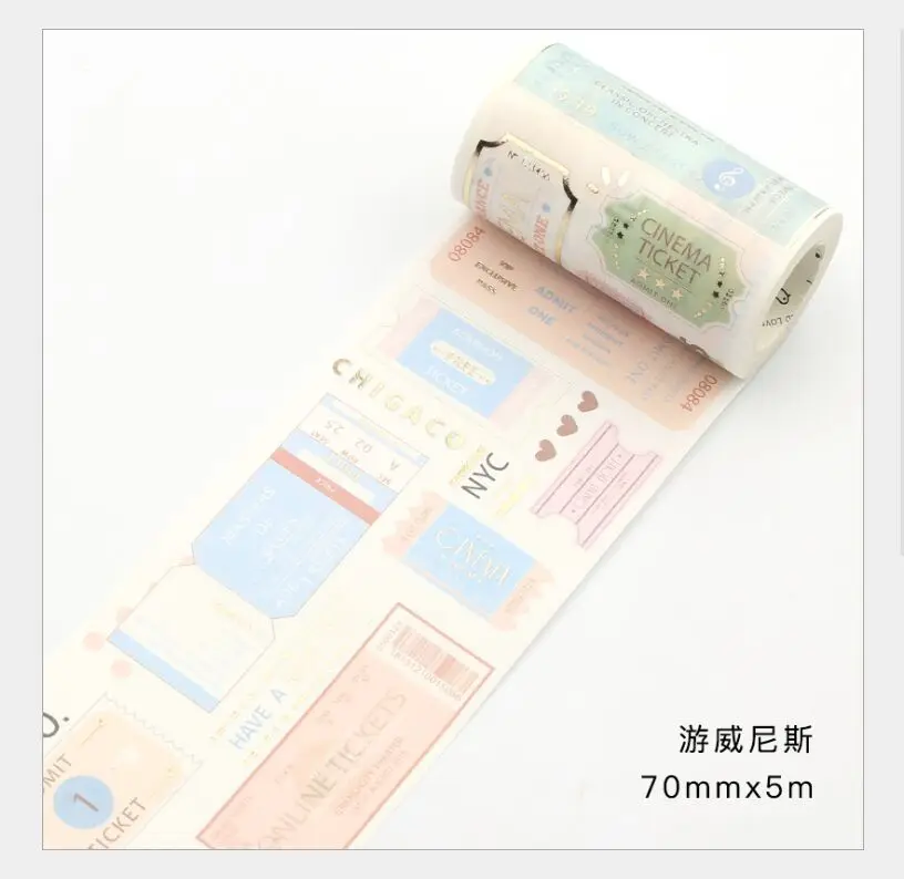 

70mm Vintage European Travelling Venice tickets stub gold foil washi tape DIY planner diary scrapbooking masking tape escolar