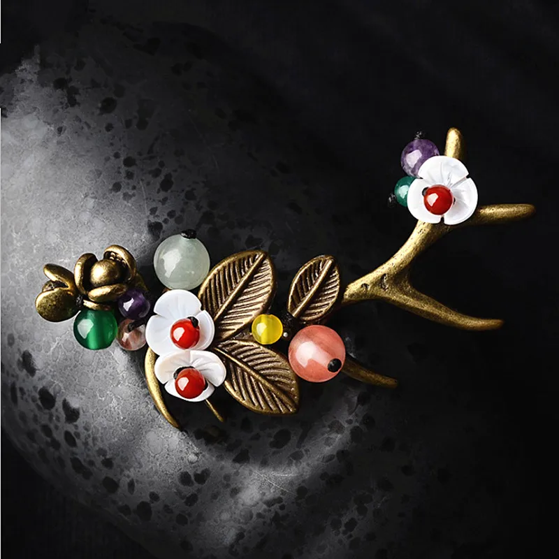 Yanting Deer Horn Style Brooches For Women Copper Alloy Leaf Shell Flower Brooch Handmade Vintage Brooches Women Gift 070 (12)