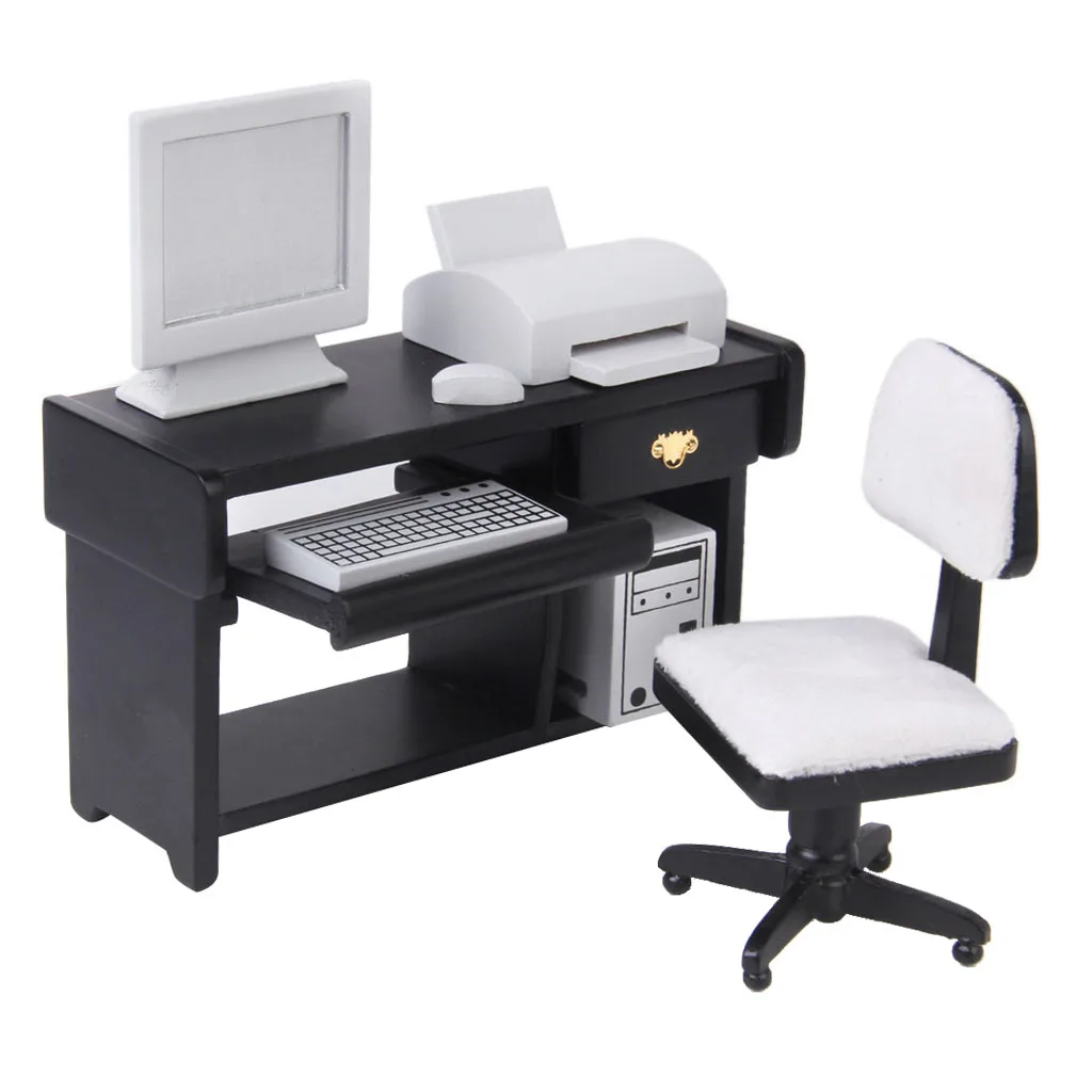 1:12 Dollhouse Miniature Furniture Computer Desk Chair Printer Set by Generic