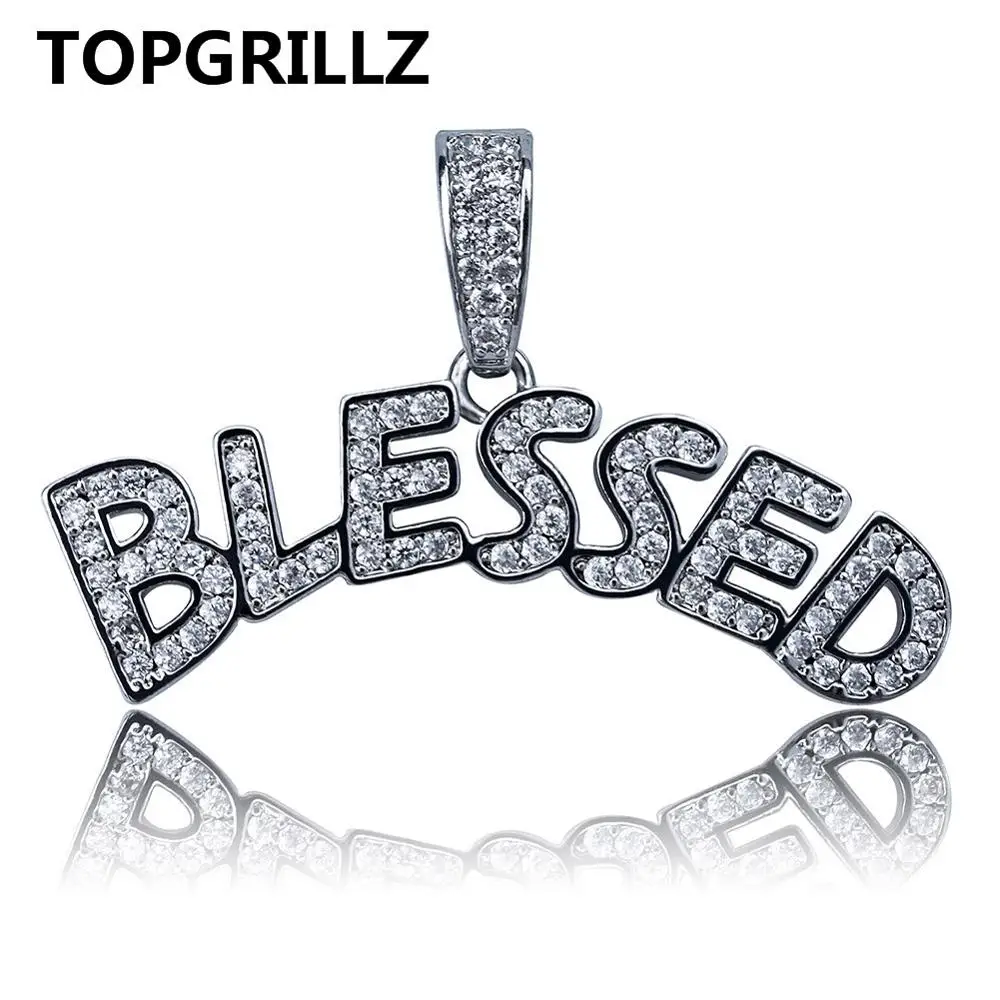 TOPGRILLZ Bubble Letters BLESSED ожерелье с подвеской для мужчин и женщин в стиле хип-хоп золотого и серебряного цвета, кубический циркон, ювелирное ожерелье - Окраска металла: Silver