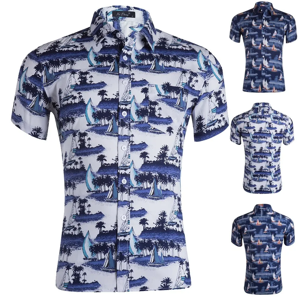 shirt men summer Casual beach shirts for men floral Printed Button Down Short Sleeve Shirt Hawaiian shirt Top Blouse L0625