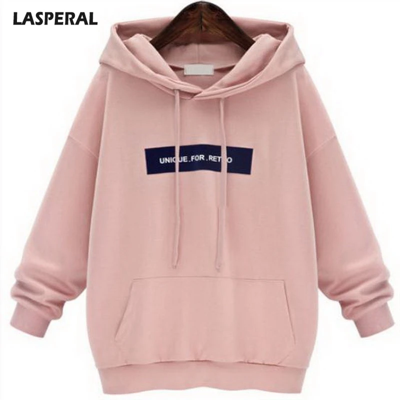 

LASPERAL Fashion Letter Printed Women Hoodies Pullovers Female Autumn Winter 2018 Oversize Women Hooded Sweatshirts With Pocket