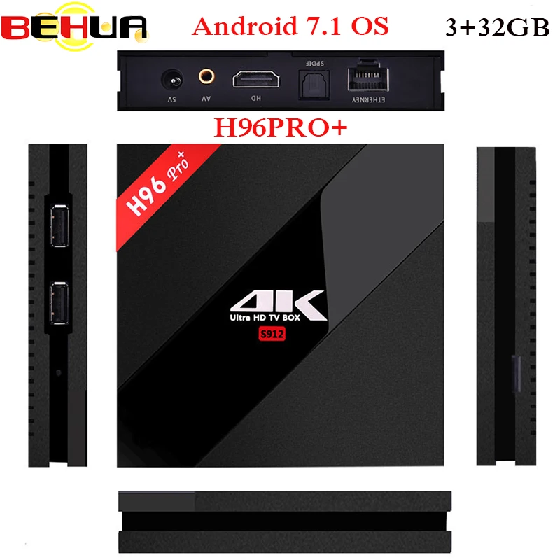 H96 Pro Amlogic S912 64 бит ТВ приставка Android 7,1 Восьмиядерный 3 ГБ ОЗУ 32 ГБ H96pro 4k Ultra Hd Смарт ТВ приставка тв H. Tv медиаплеер