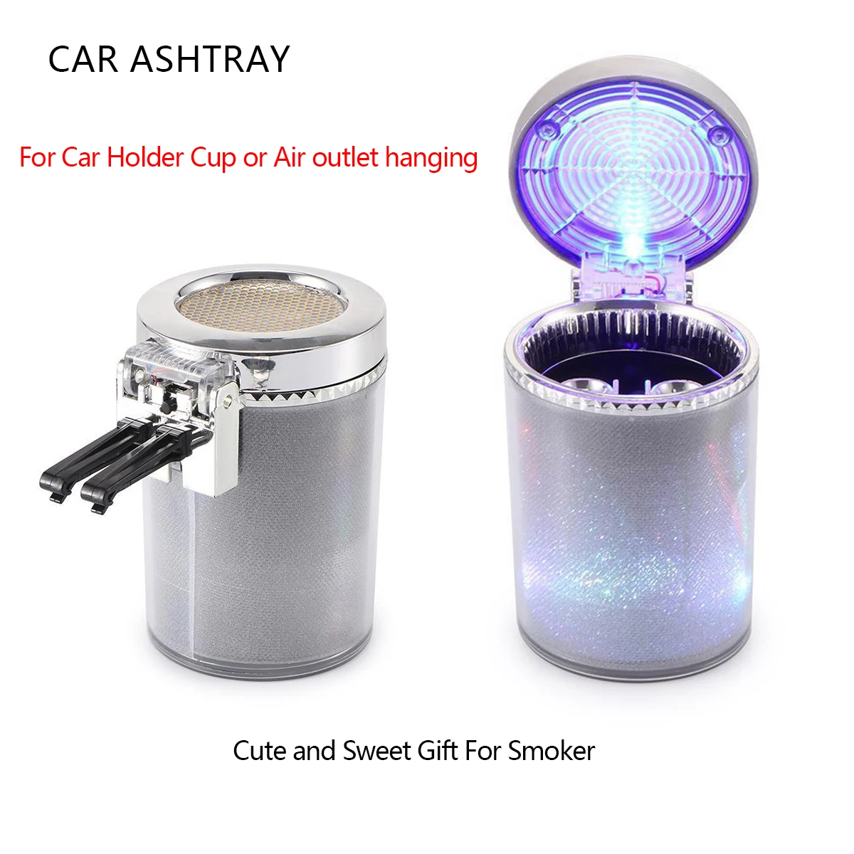 

Portable Cylinder Car Ashtray Portable Cigarette Ashtray Smokeless Blue LED Light Indicator Auto Ashtray for Car Air outlet