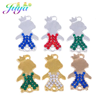 

Wholesale 10pcs Cz Rhinestones Metal Crown Boy Girl Connector Charms Accessories DIY Earrings Bracelets Material Findings