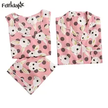 Новые хлопковые пижамы комплект одежды для сна весна-осень пижамы женские длинные рукава с рисунками героев мультфильма Комплект из 3 предметов Пижама Mujer