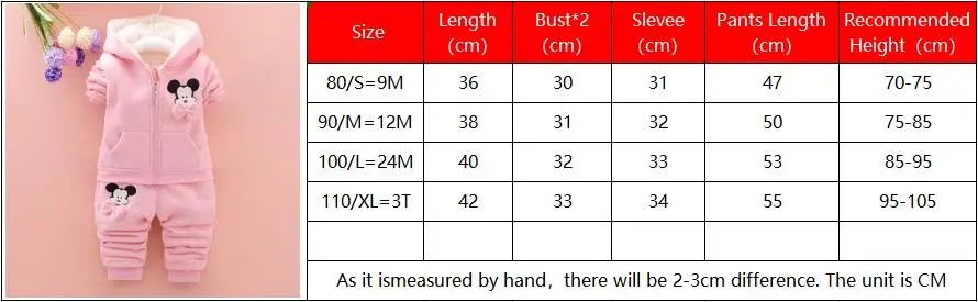 Новинка года, зимние комплекты для маленьких девочек Детская толстовка с Минни+ штаны комплект из 2 предметов детская утепленная Вельветовая Clothes0-3T