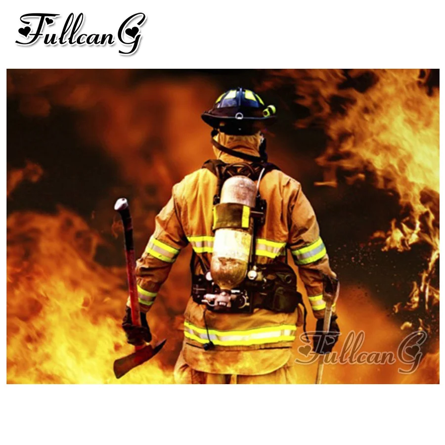 

FULLCANG 5d diy diamond mazayka diamond painting new arrivals fireman full square/round drill embroidery sale wall decor FC1002