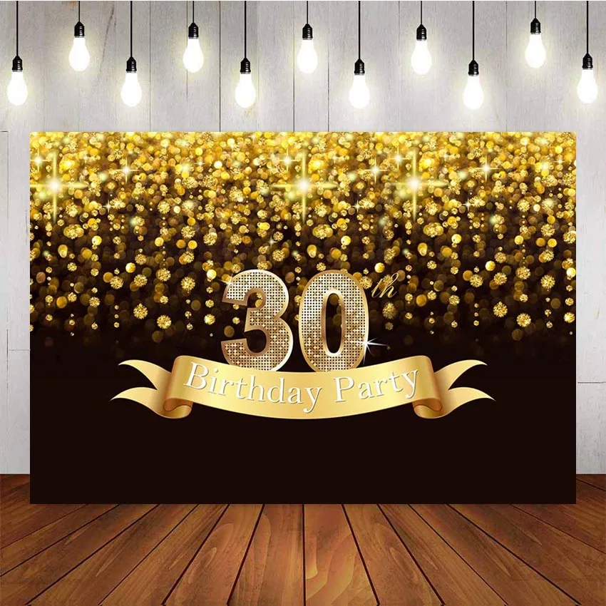 

NeoBack Happy 30th Birthday Party Gold Dots Flash Celebration Poster Elegant Lady Photography Backdrops Photocall Photo Studio